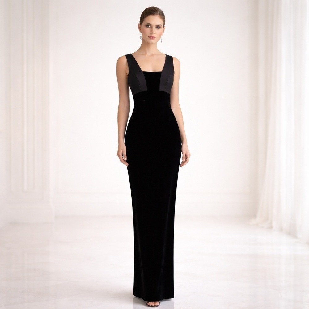 Vintage 90s Vivienne Tam Black Velvet Maxi Dress Sz 3 US 6/8 Y2K Gown Prom